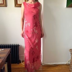 Vintage Cowl Neck Dress — Pink / Red /White Floral Pattern